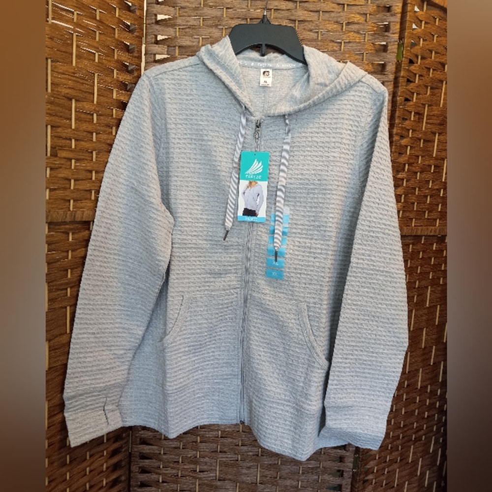 Free2B Full Zip Hooded Sweatshirt with Pockets Heather Gray XL